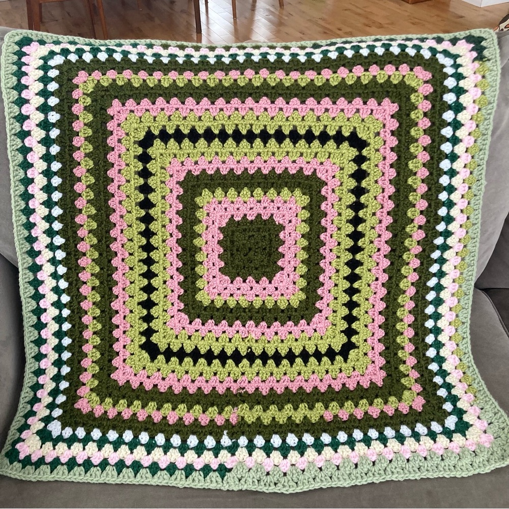 Handmade Crochet Blanket - Green and Pink Baby Crib Bed Rocking-chair Cozy Warm